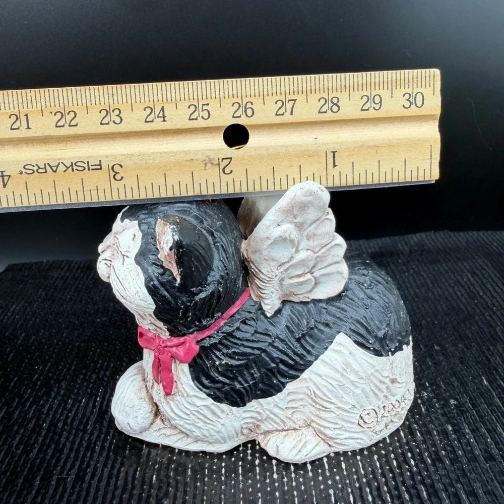 Tene M Sten Angel Cat Figurine‎ Tuxedo Black White Resin Halo Wings 2004 Figure